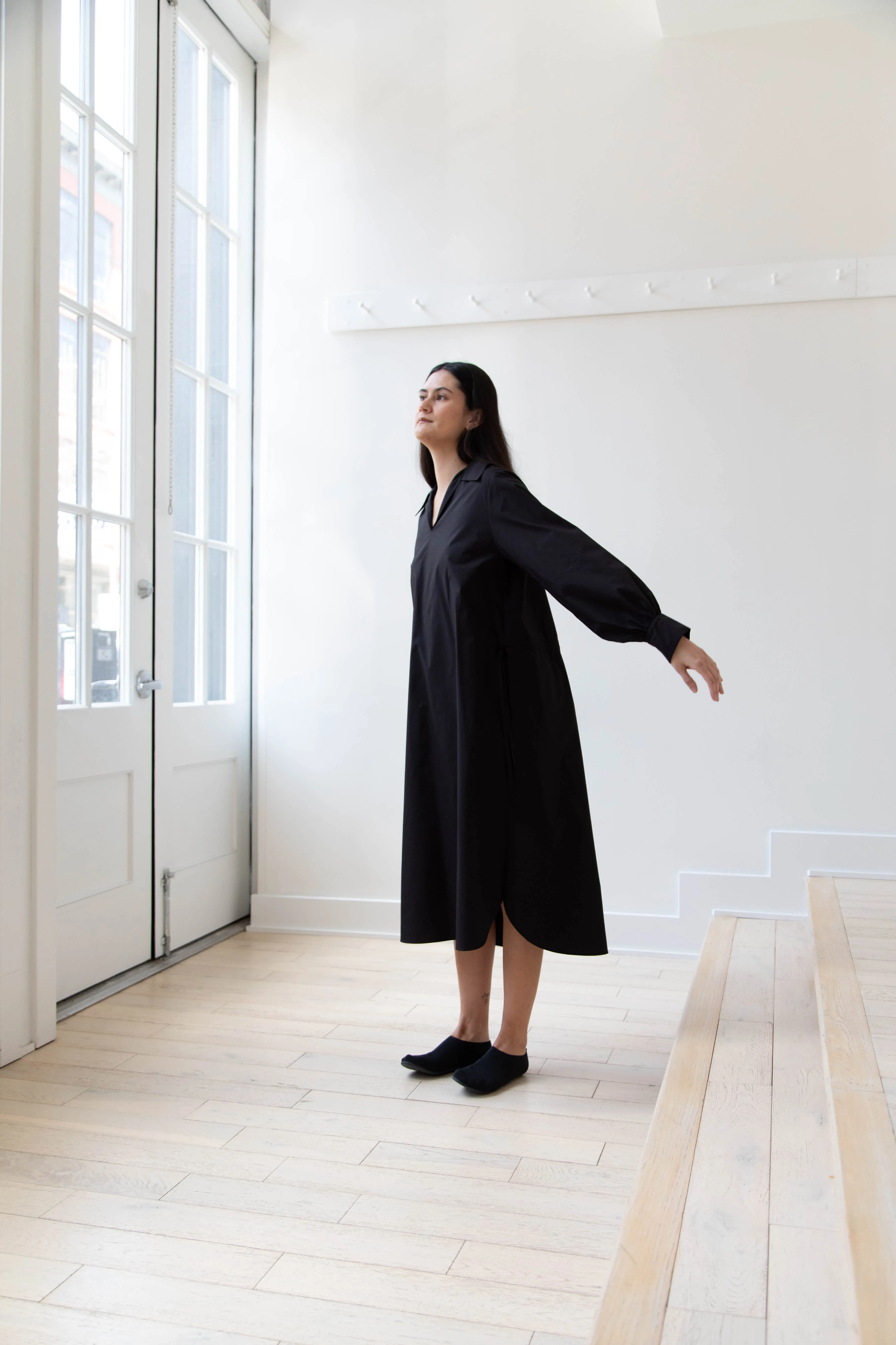 The Loom | Double Belt Dress in Black Cotton