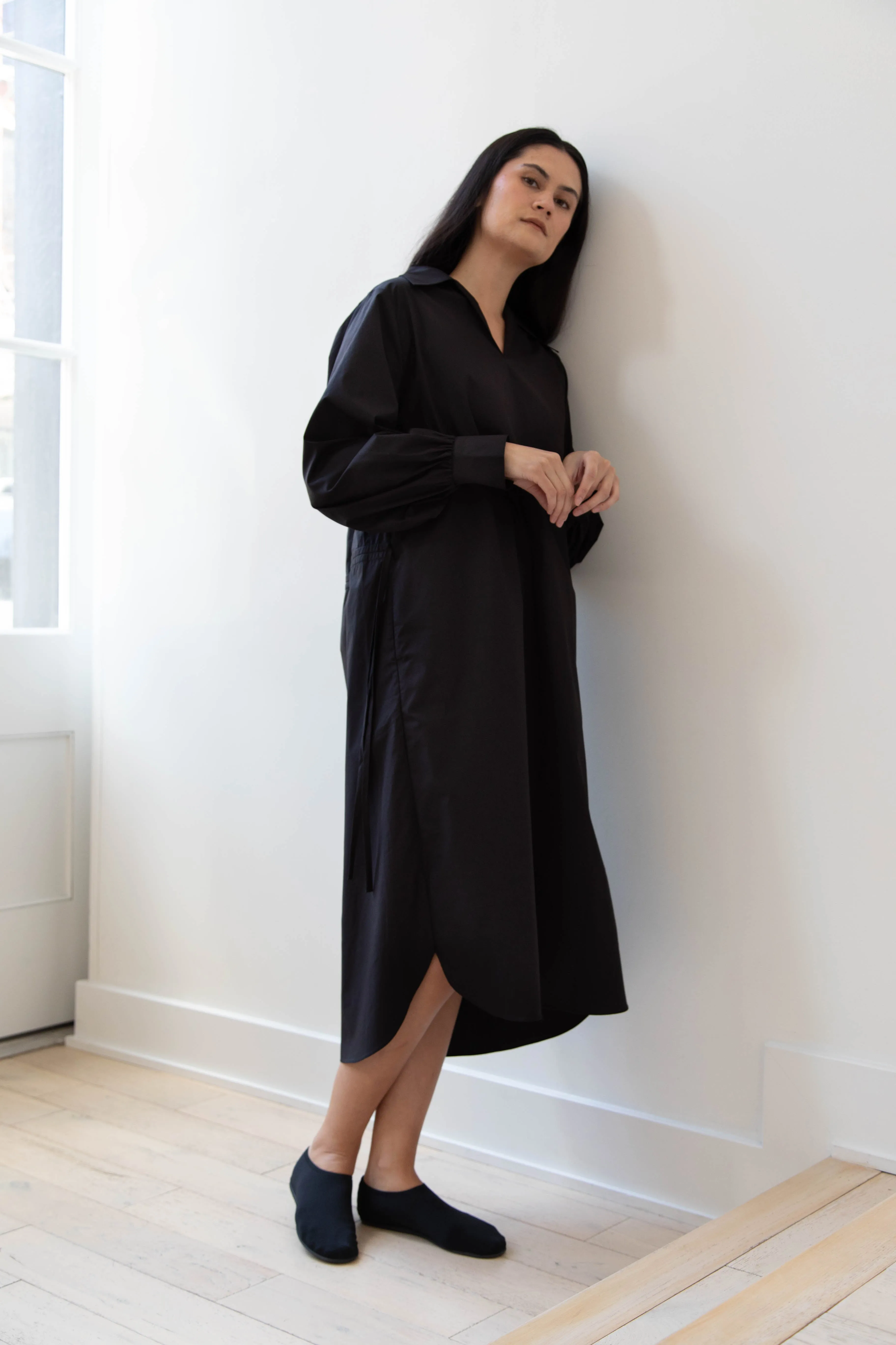 The Loom | Double Belt Dress in Black Cotton