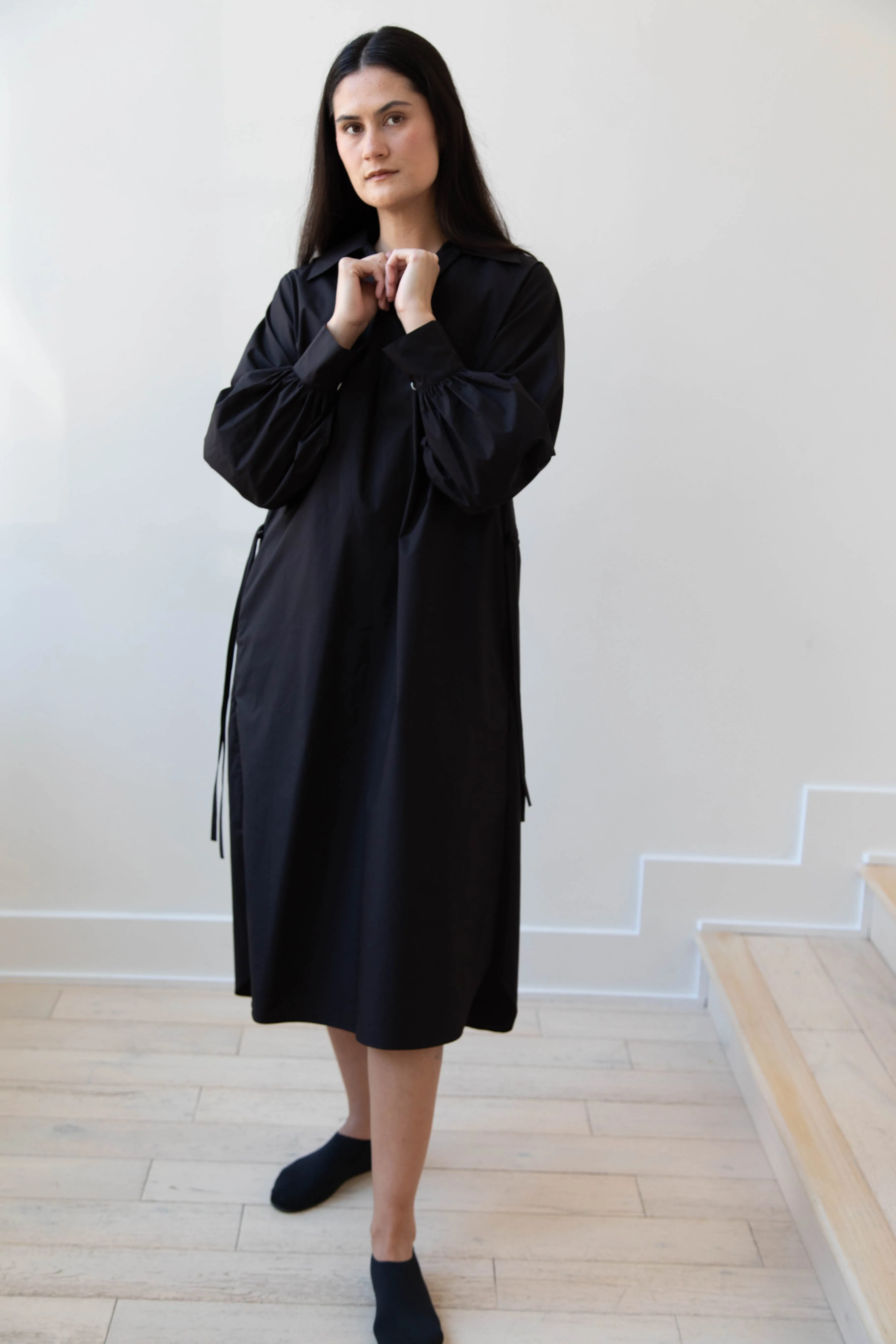 The Loom | Double Belt Dress in Black Cotton