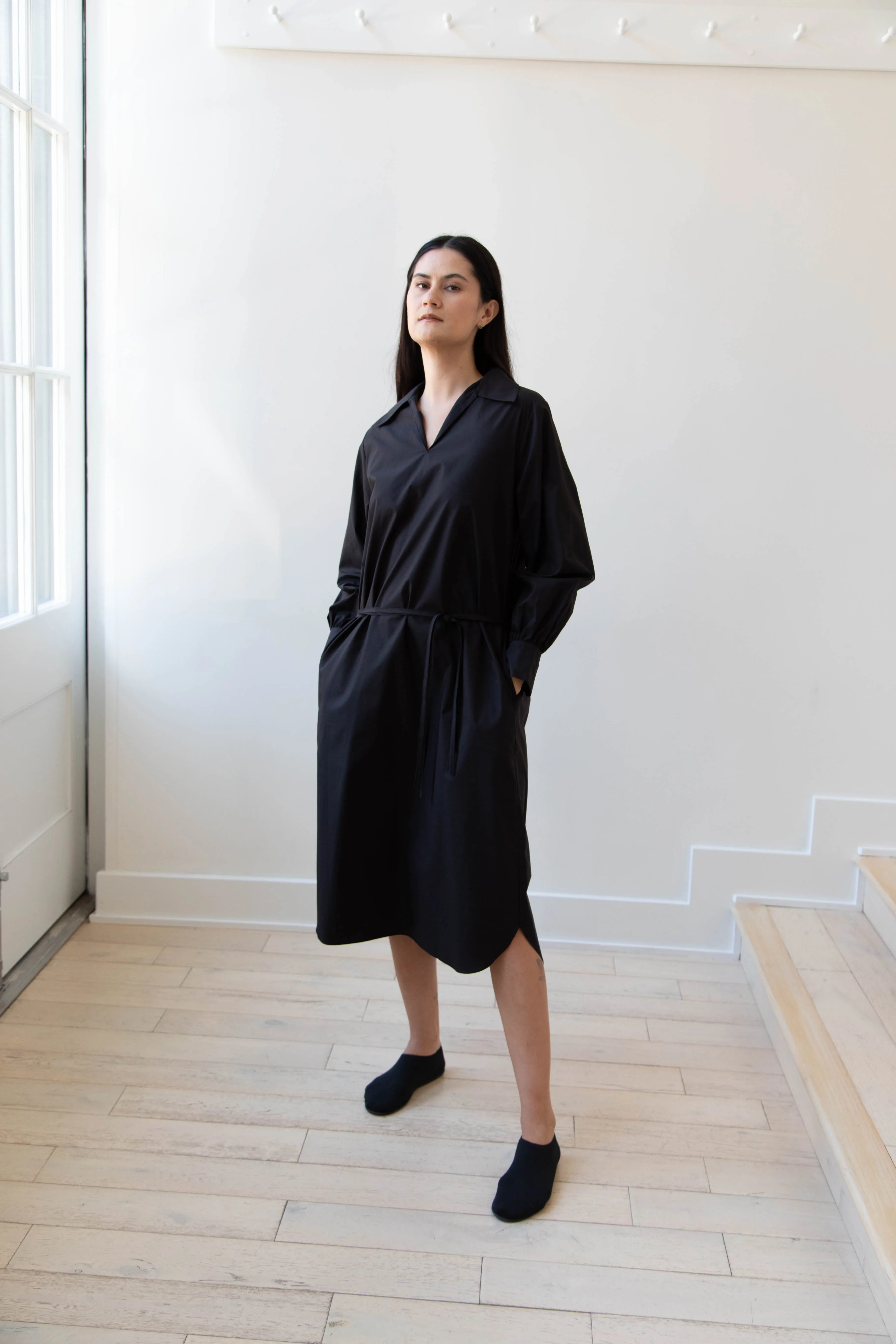 The Loom | Double Belt Dress in Black Cotton