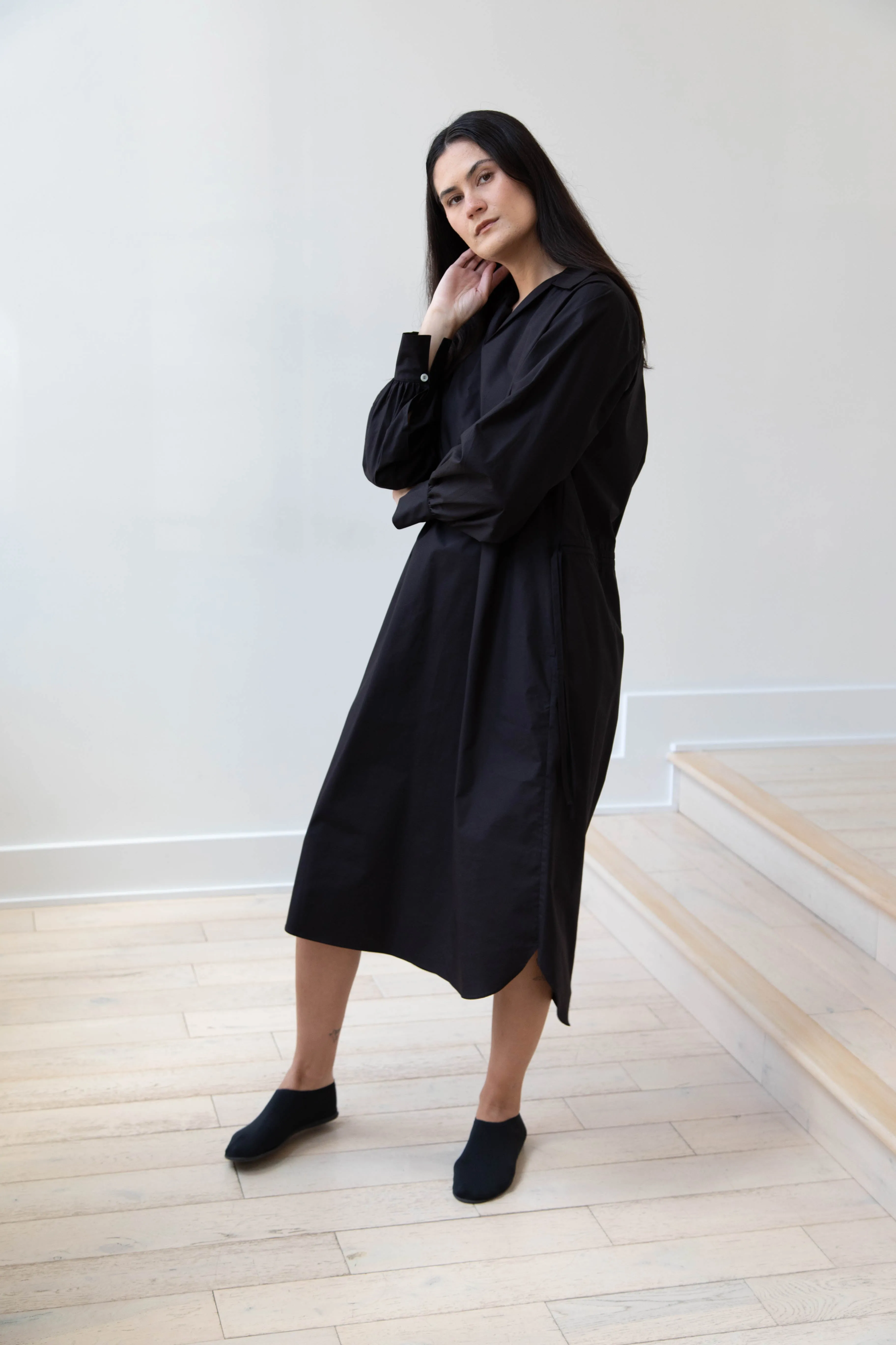 The Loom | Double Belt Dress in Black Cotton