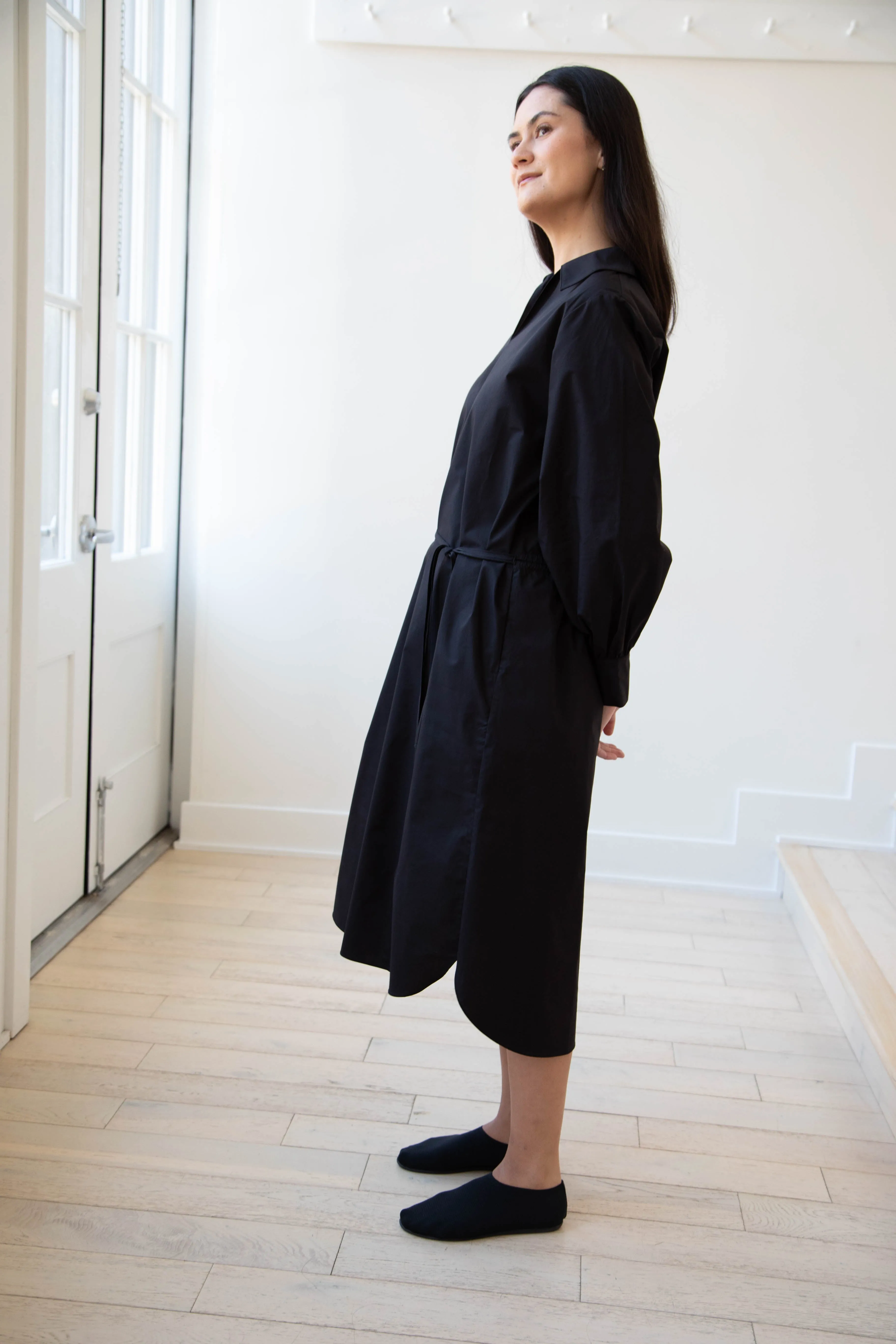 The Loom | Double Belt Dress in Black Cotton