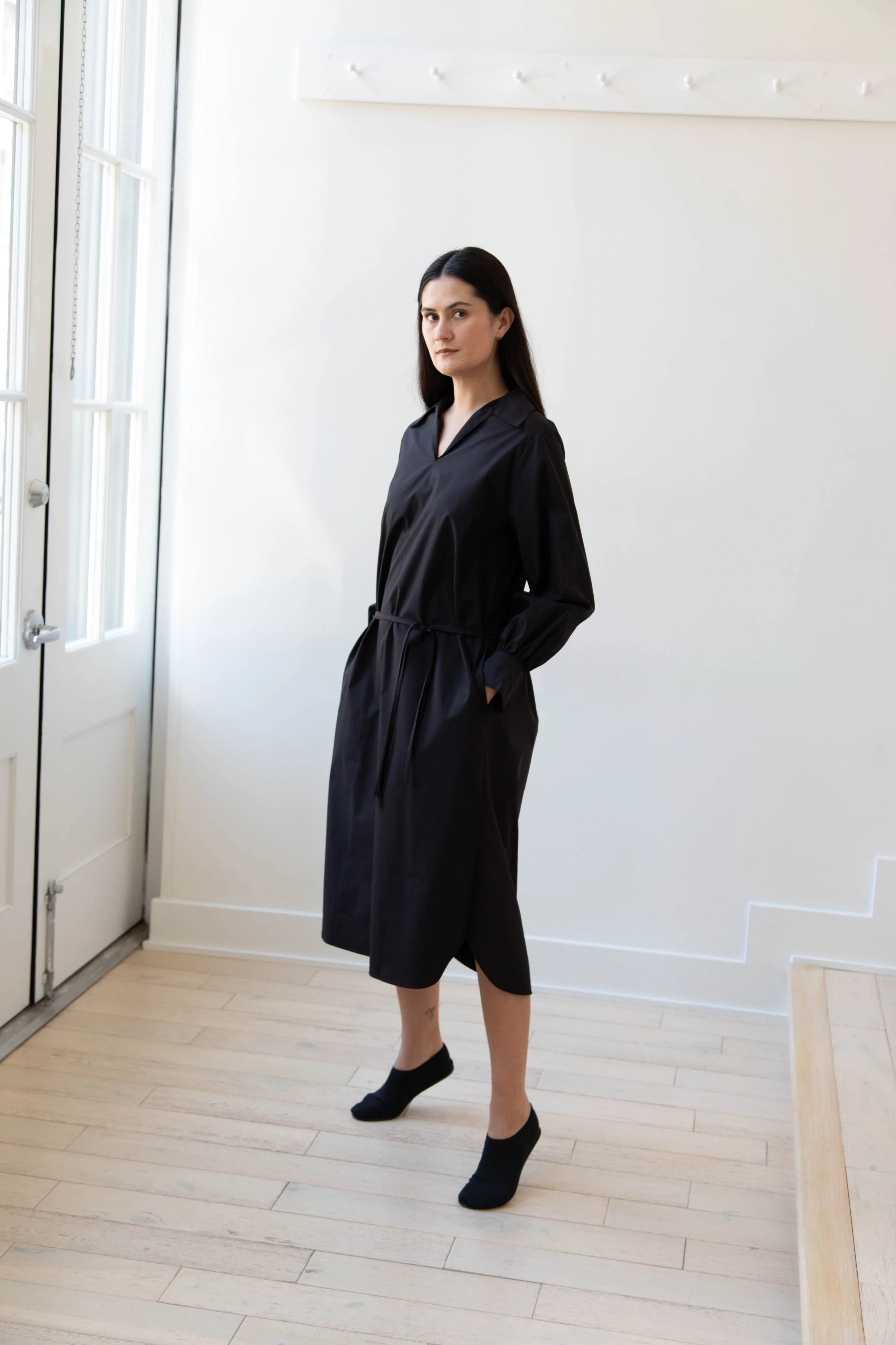 The Loom | Double Belt Dress in Black Cotton