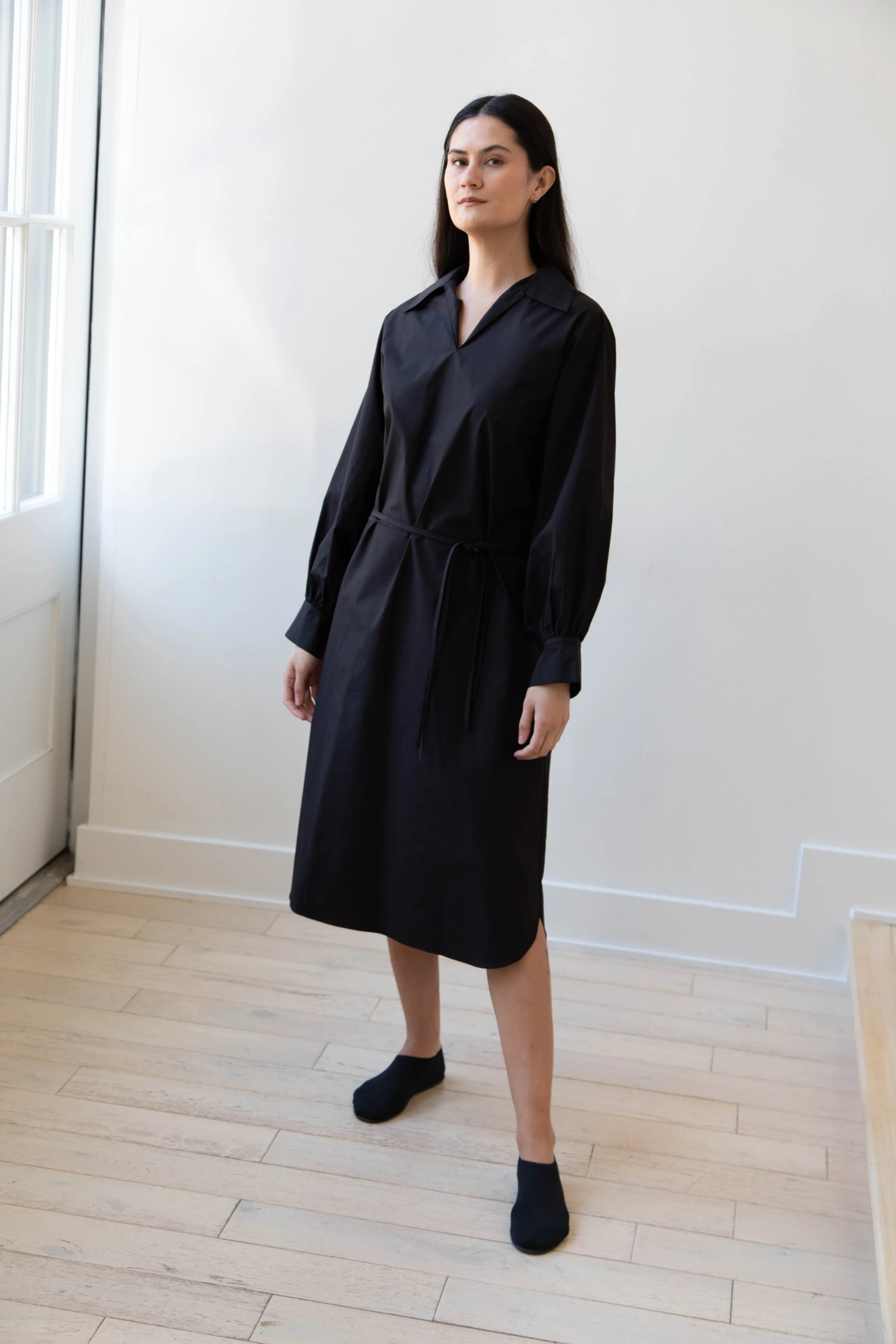 The Loom | Double Belt Dress in Black Cotton