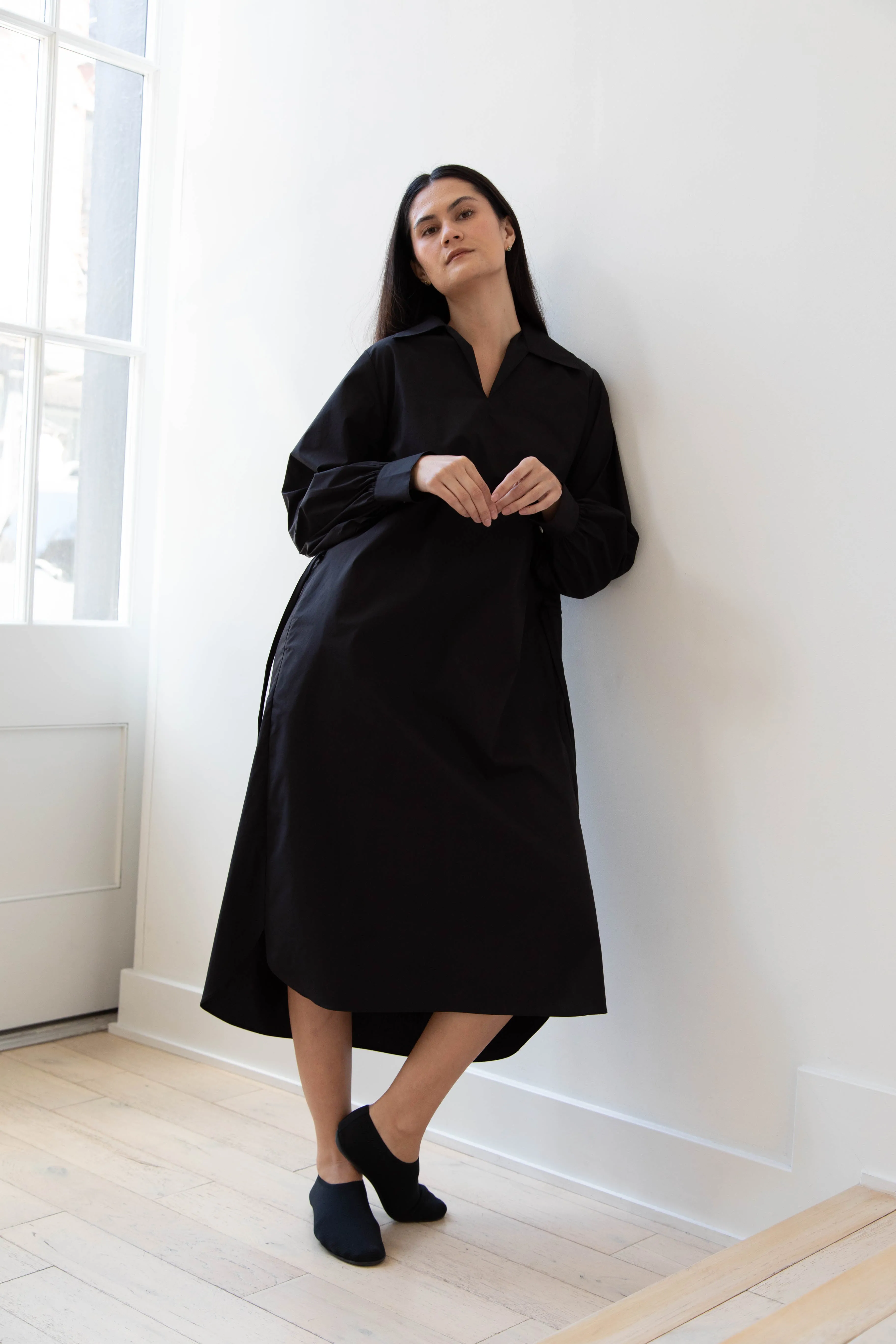 The Loom | Double Belt Dress in Black Cotton