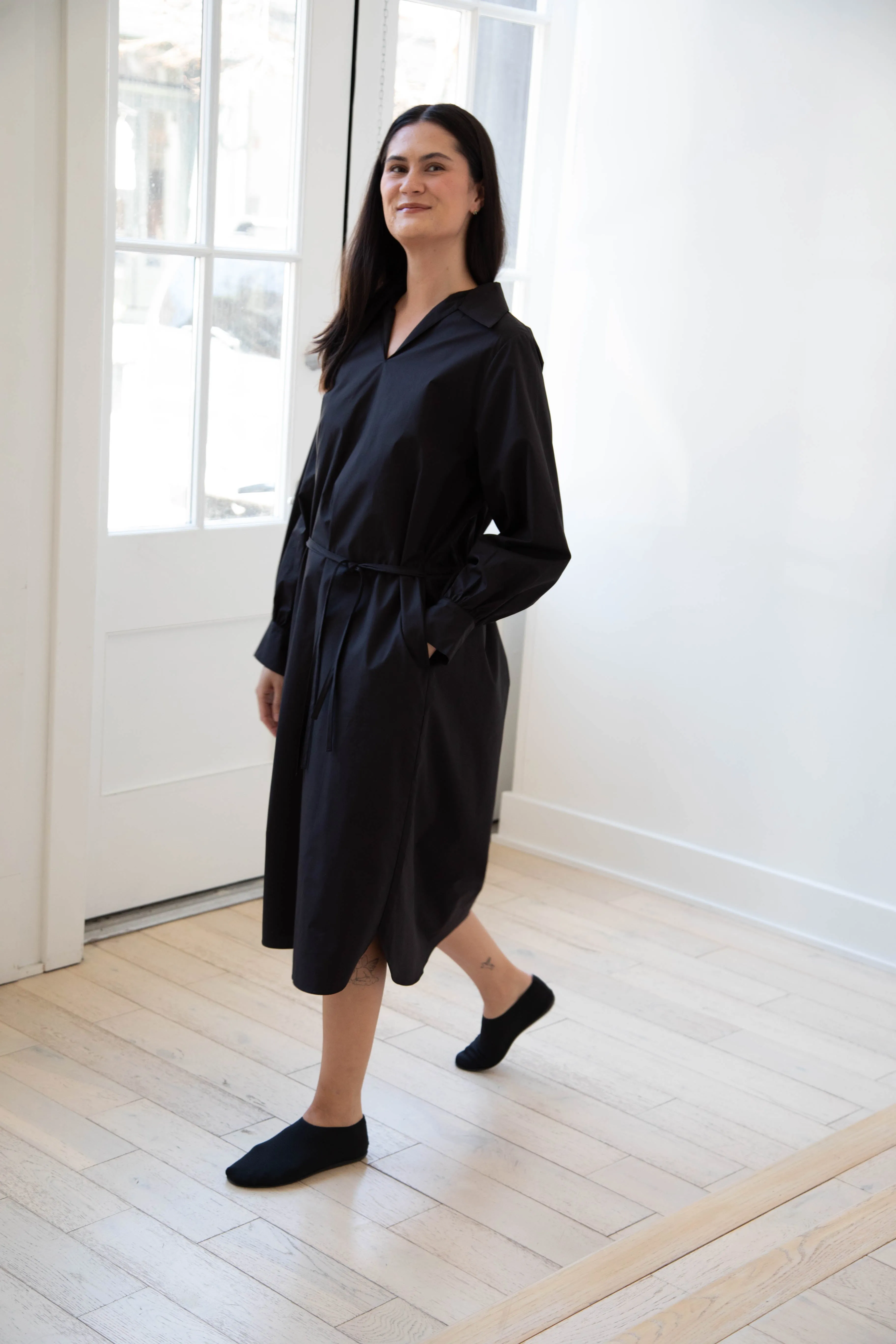 The Loom | Double Belt Dress in Black Cotton