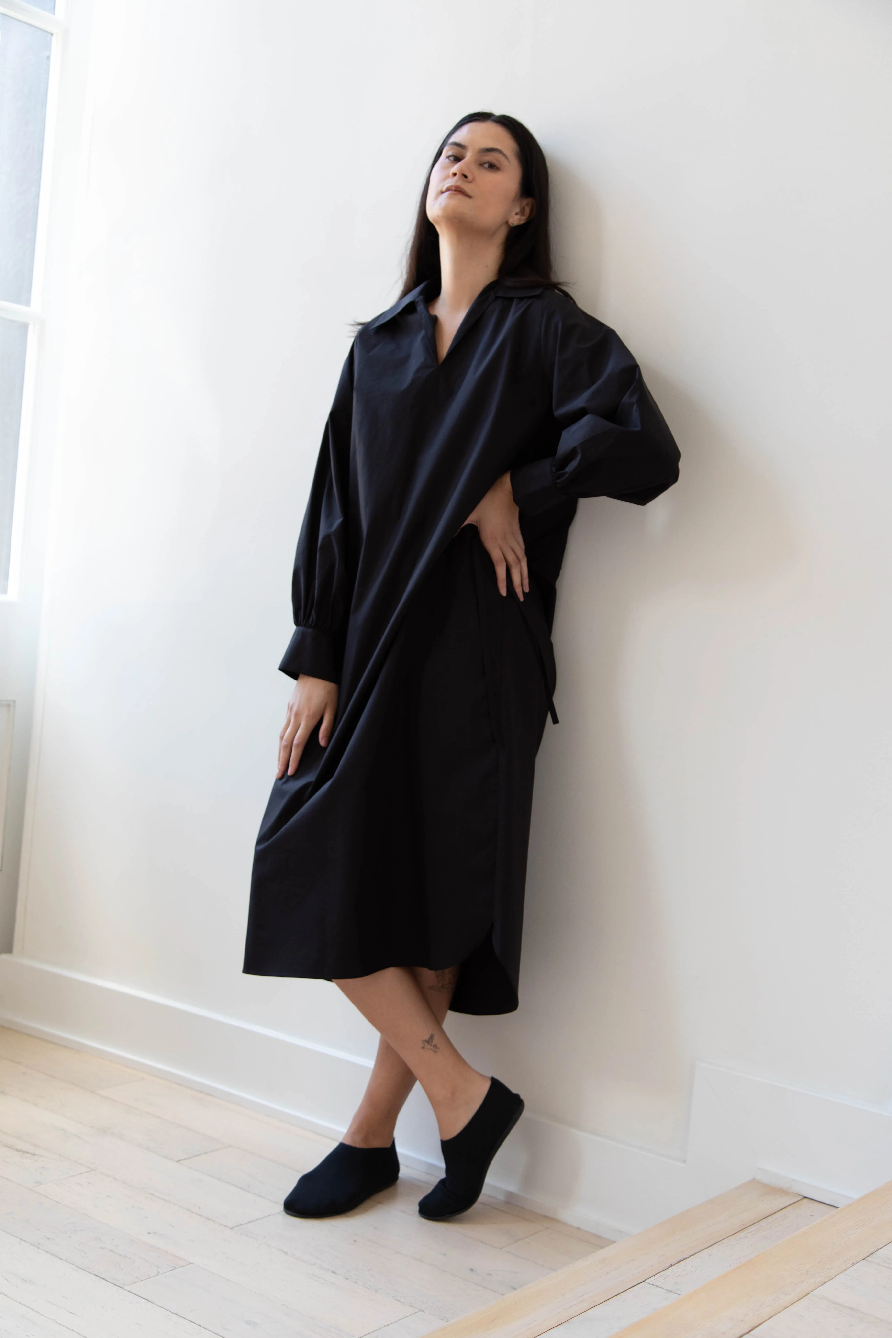 The Loom | Double Belt Dress in Black Cotton