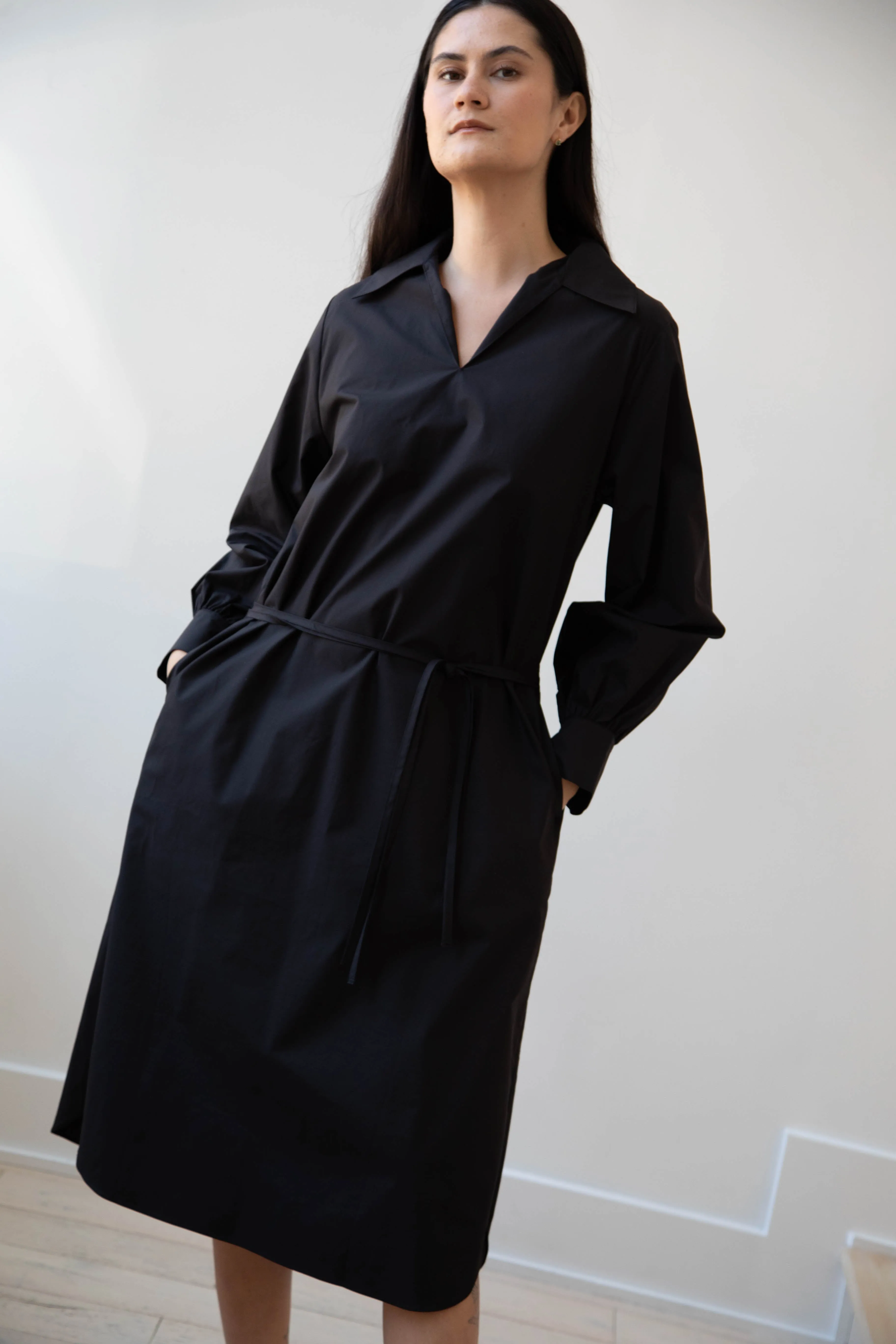 The Loom | Double Belt Dress in Black Cotton