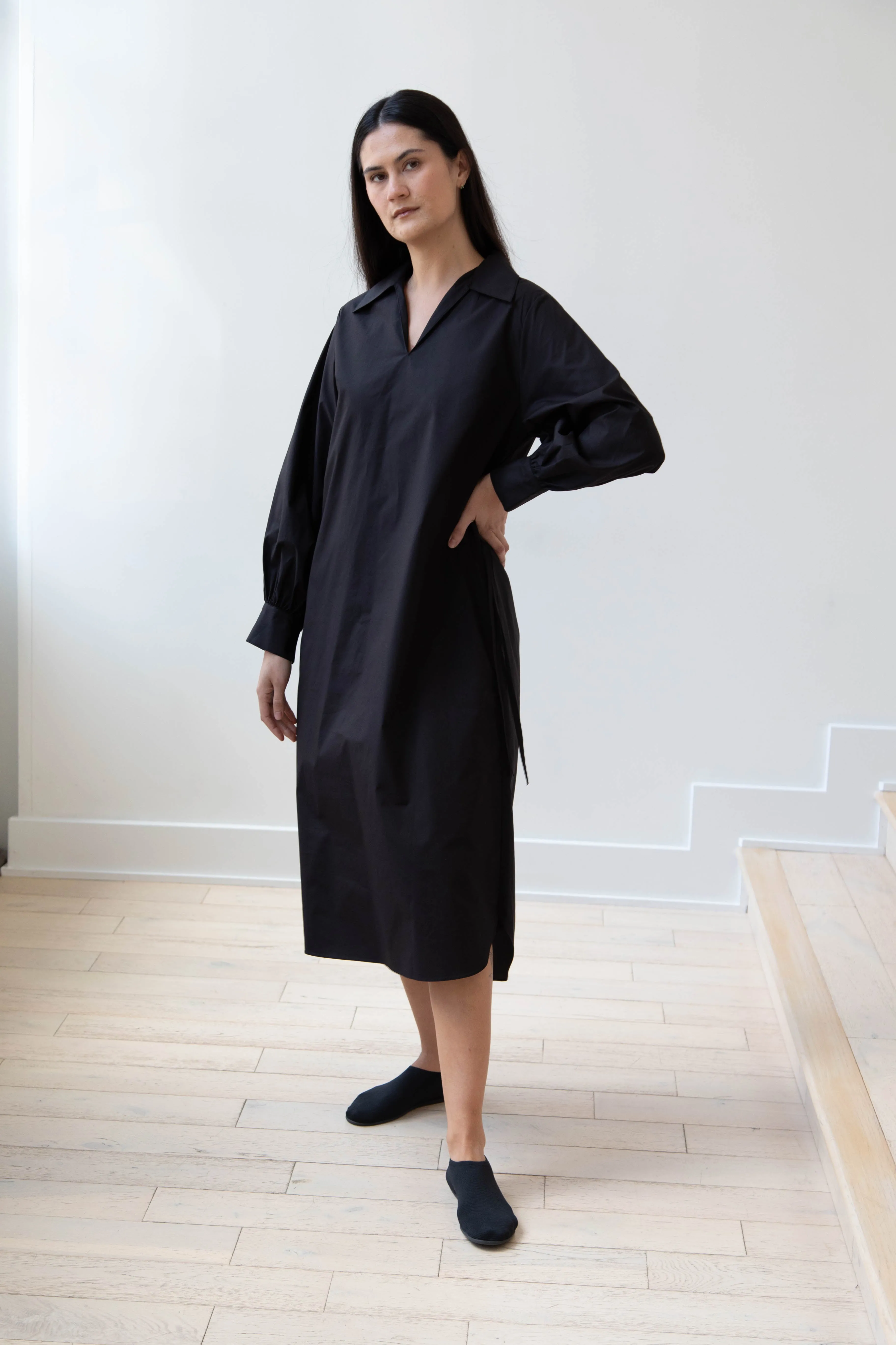 The Loom | Double Belt Dress in Black Cotton