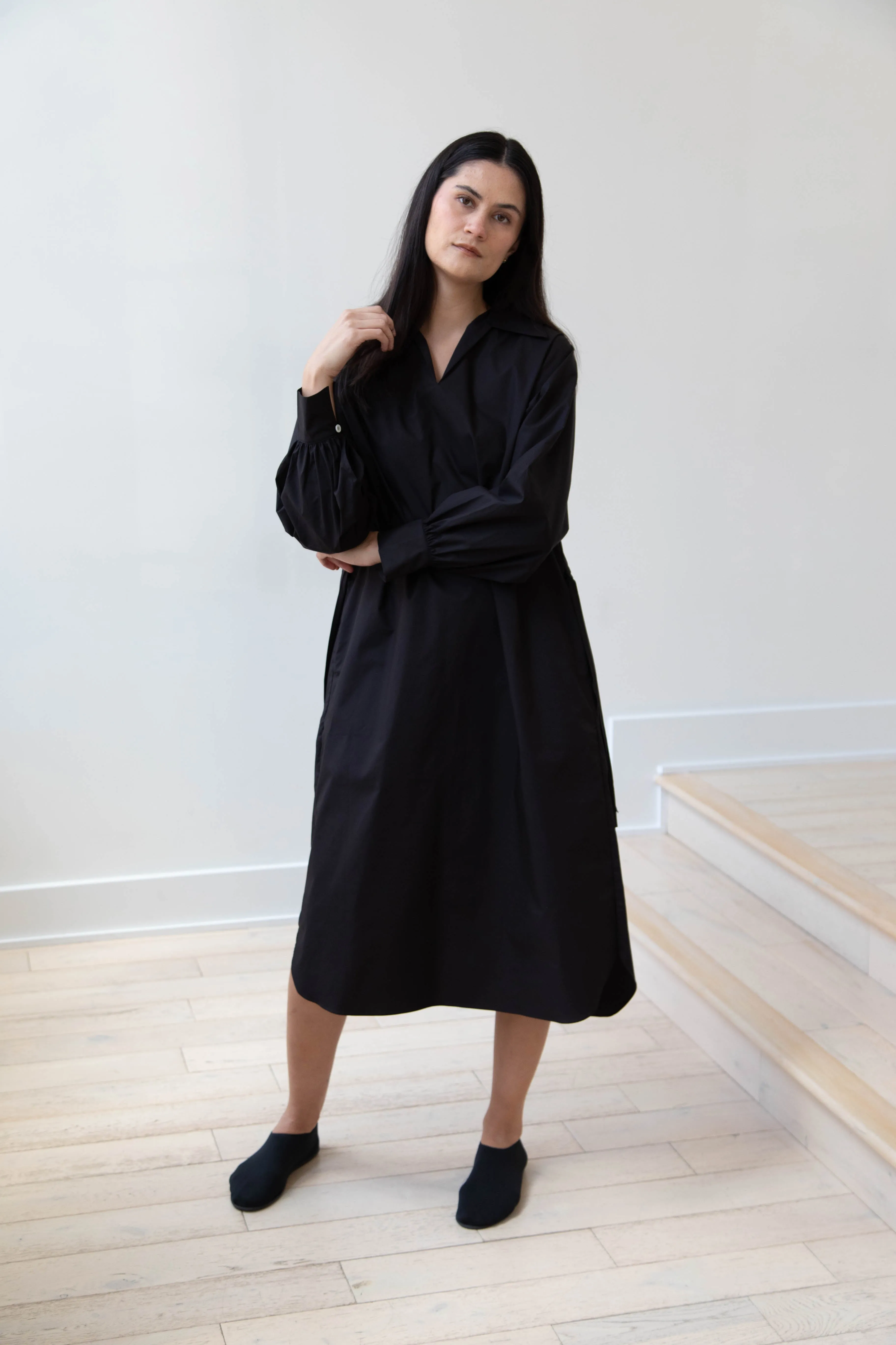 The Loom | Double Belt Dress in Black Cotton