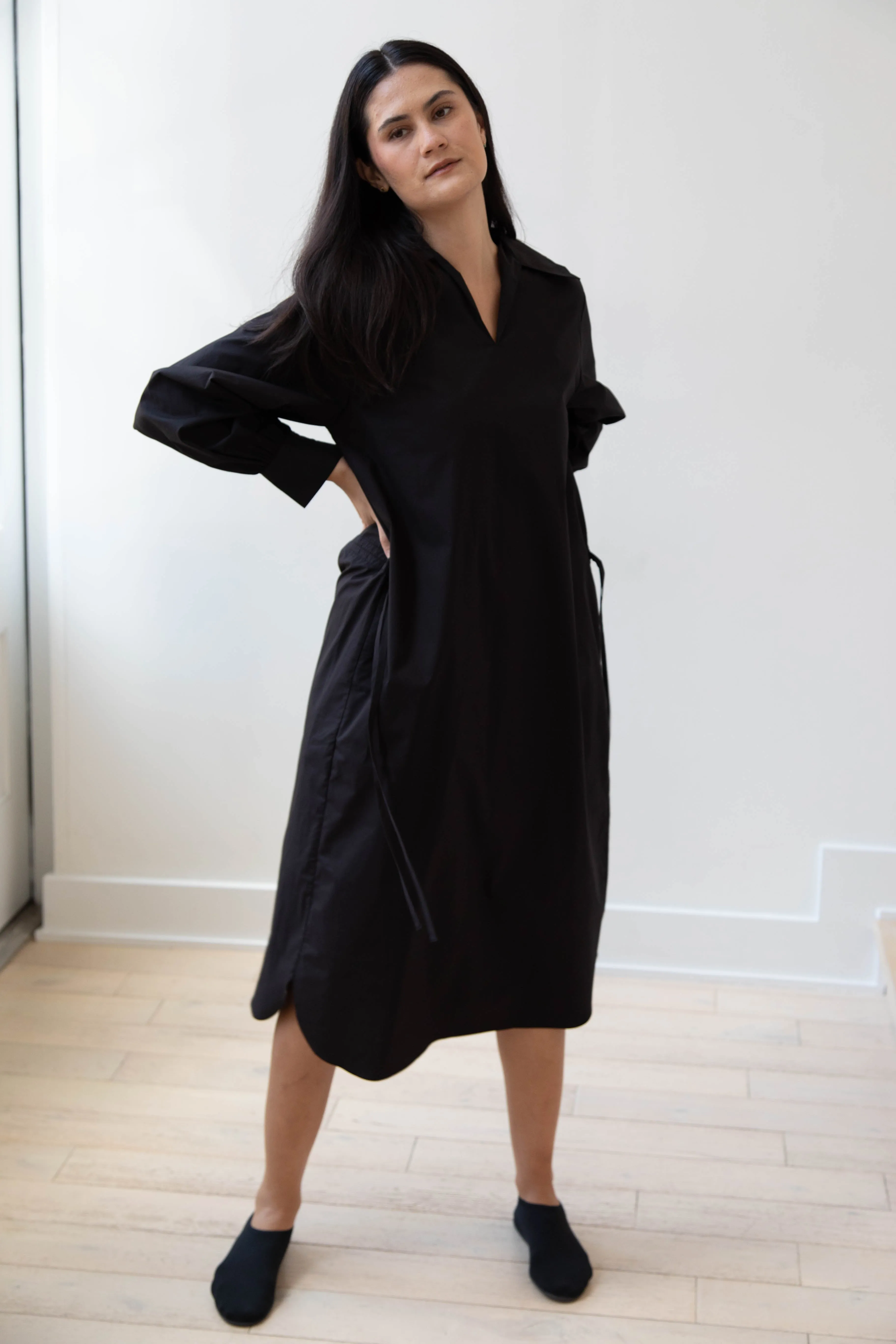 The Loom | Double Belt Dress in Black Cotton