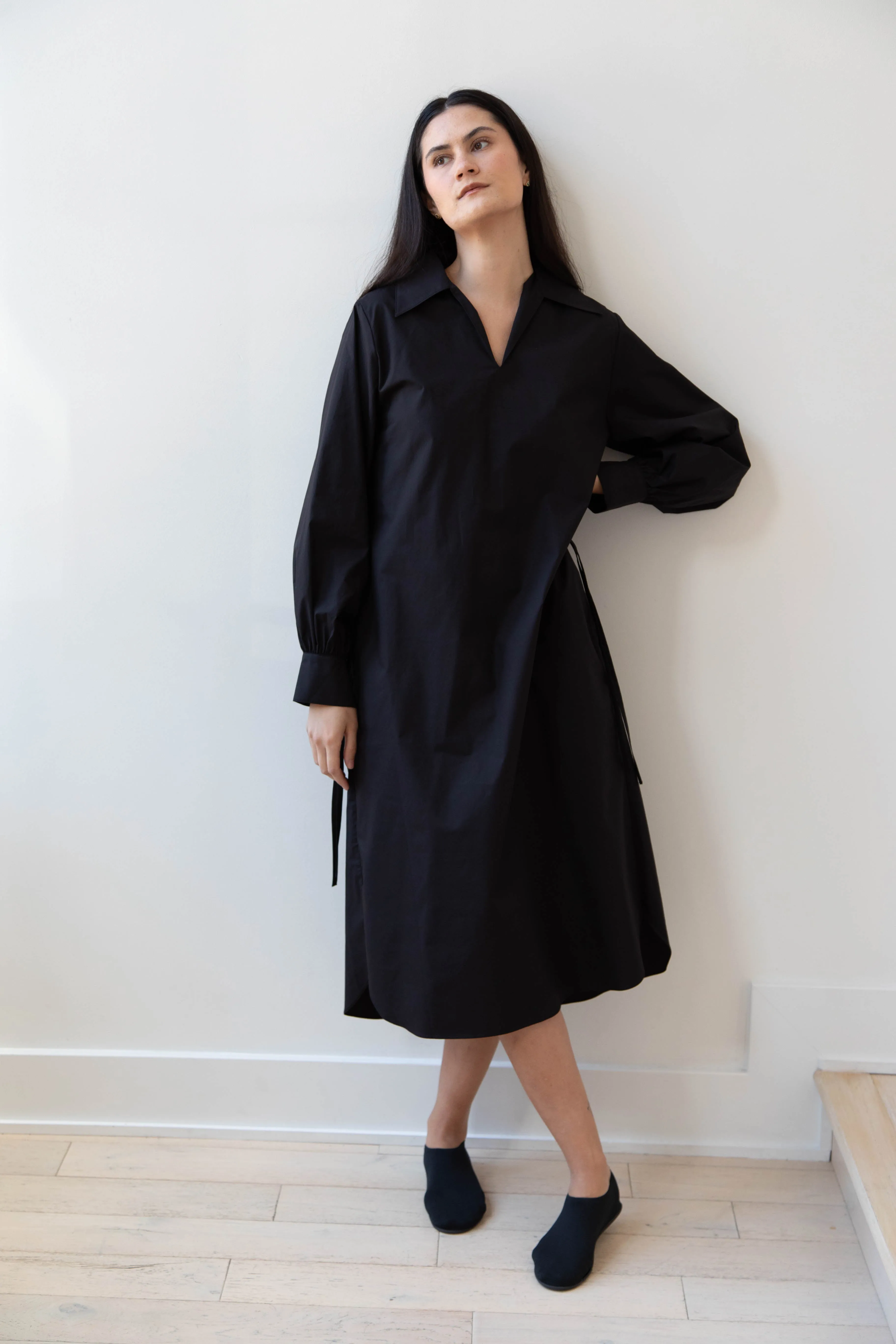 The Loom | Double Belt Dress in Black Cotton