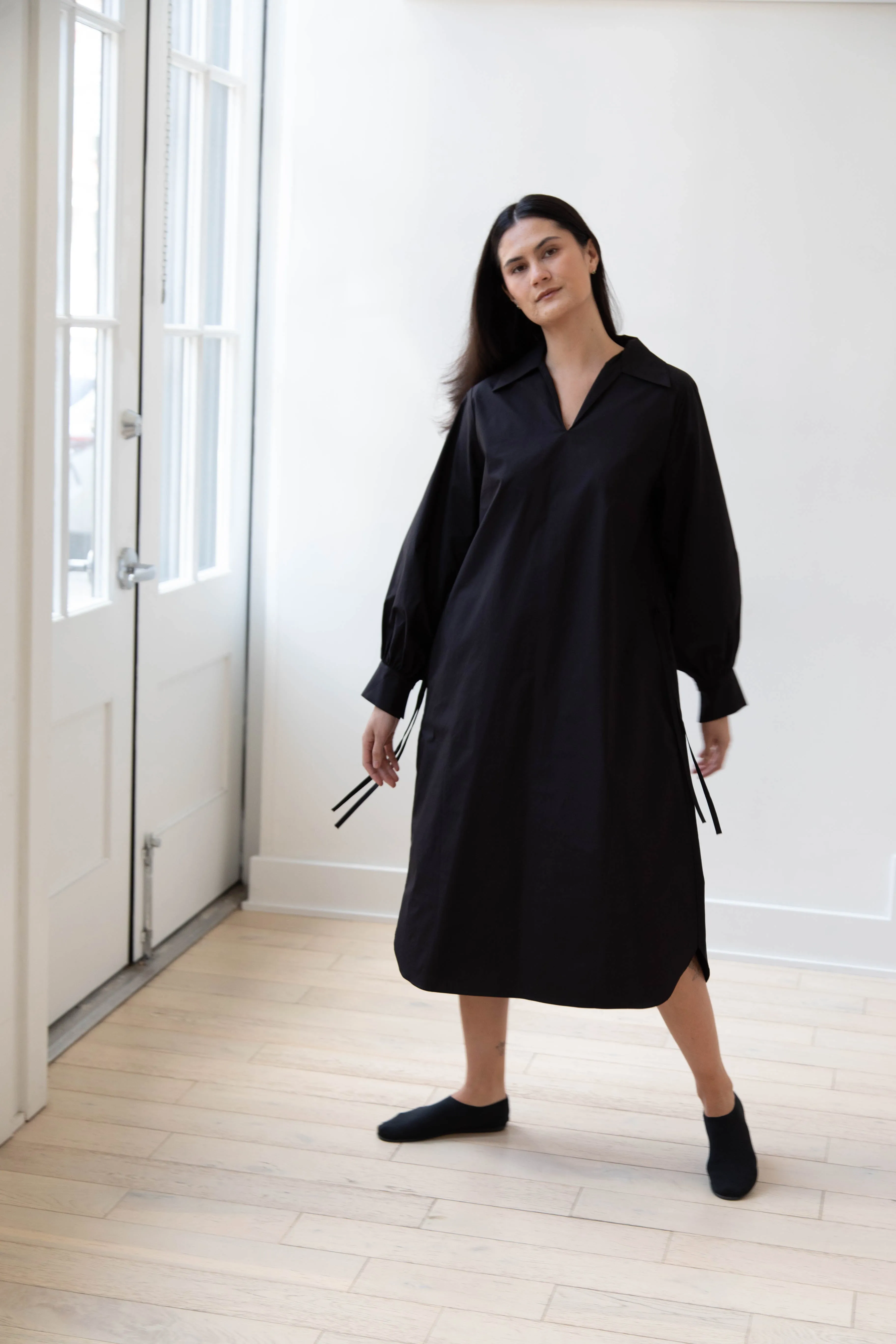 The Loom | Double Belt Dress in Black Cotton