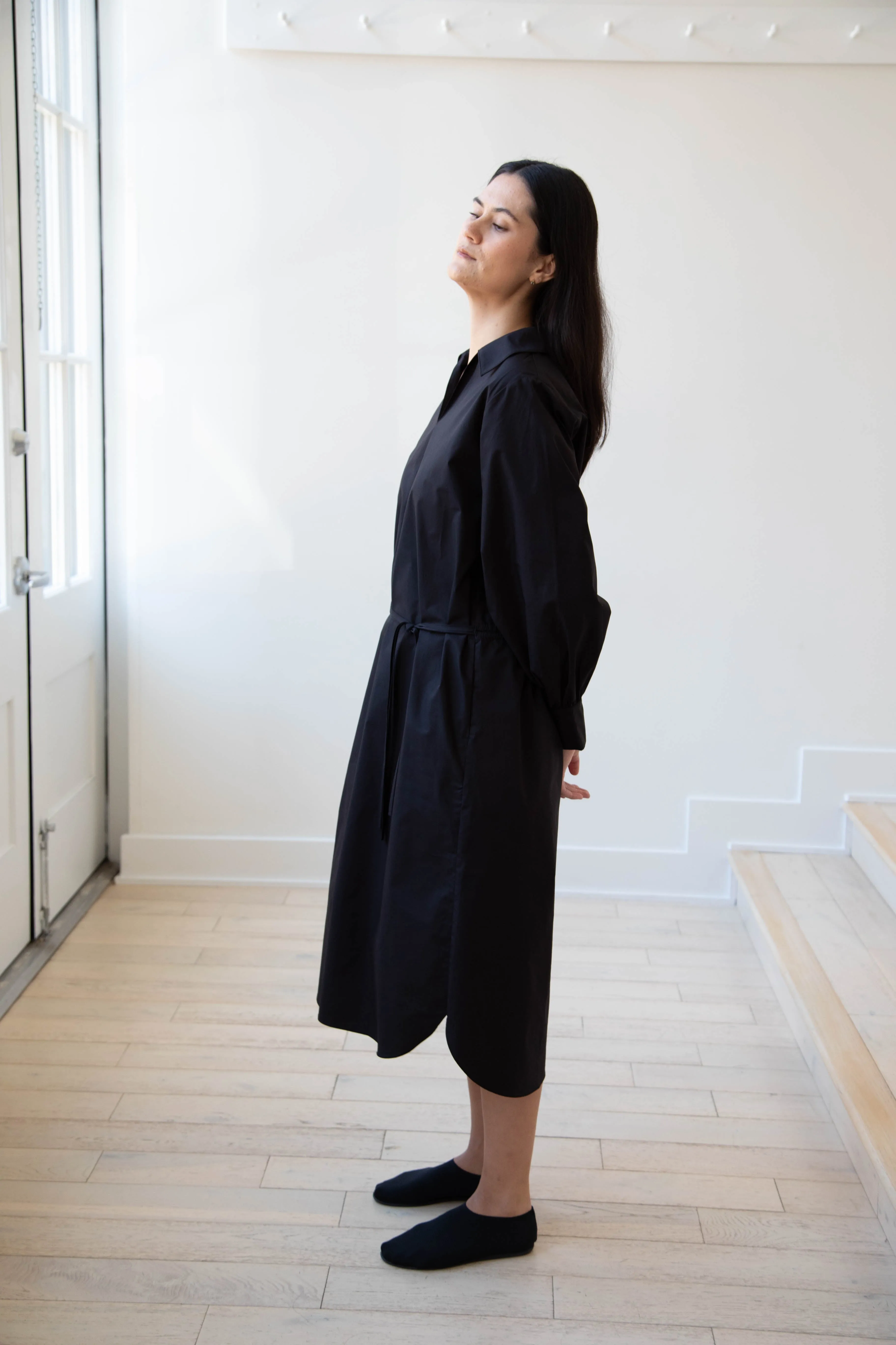 The Loom | Double Belt Dress in Black Cotton