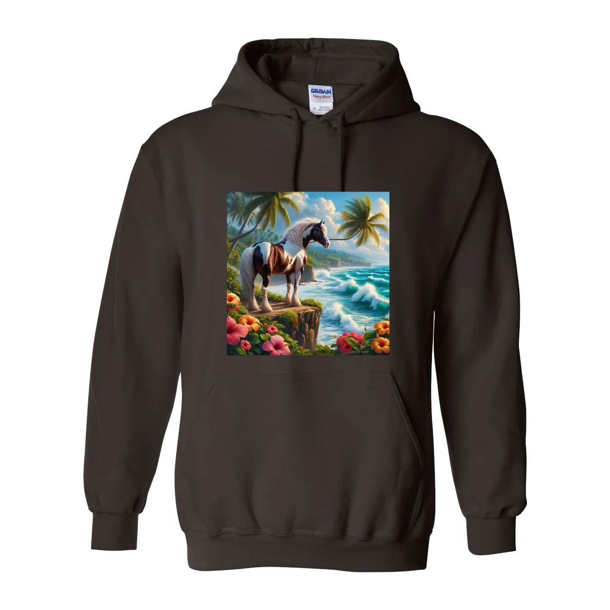 Tropical Red and White Paint Horse Pull Over Front Pocket Hoodies