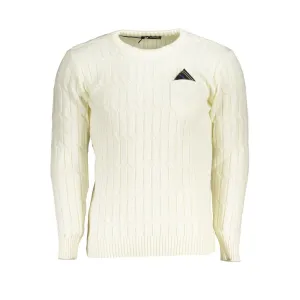 U.S. Grand Polo Elegant Twisted Crew Neck Sweater in White