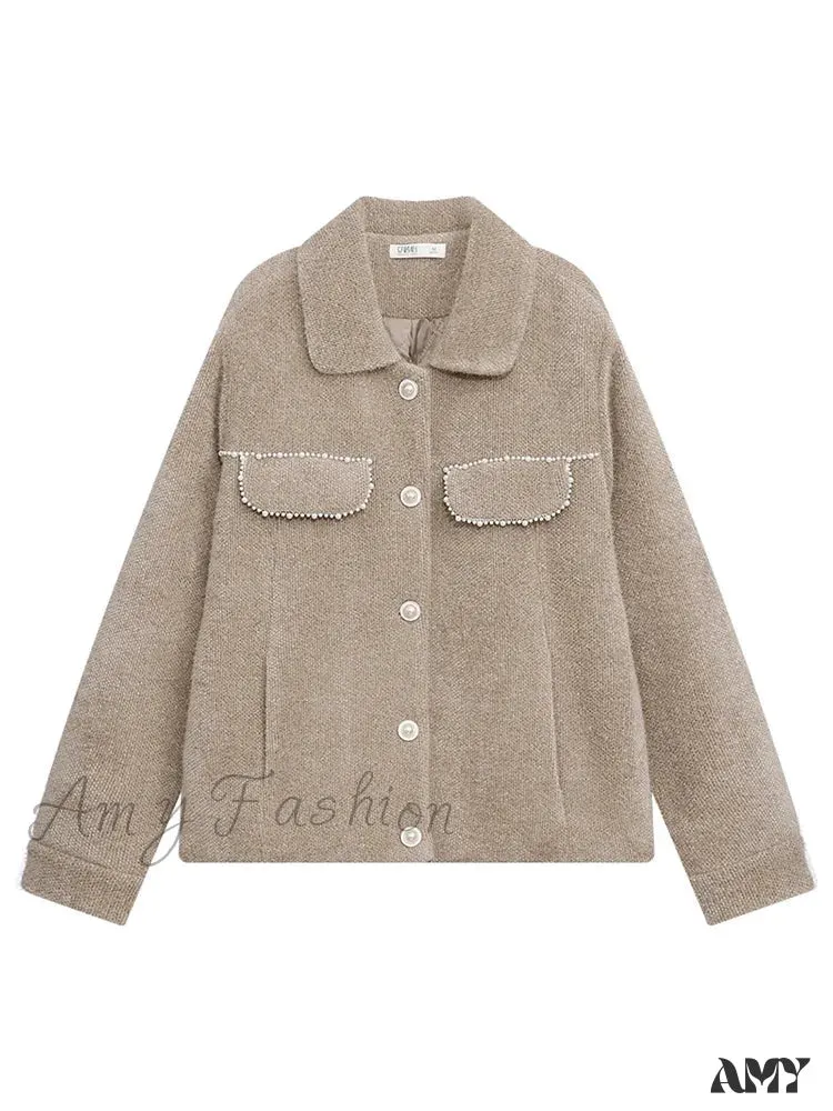 Warm Thick Solid Turn-down Collar Single-breasted Loose Coat