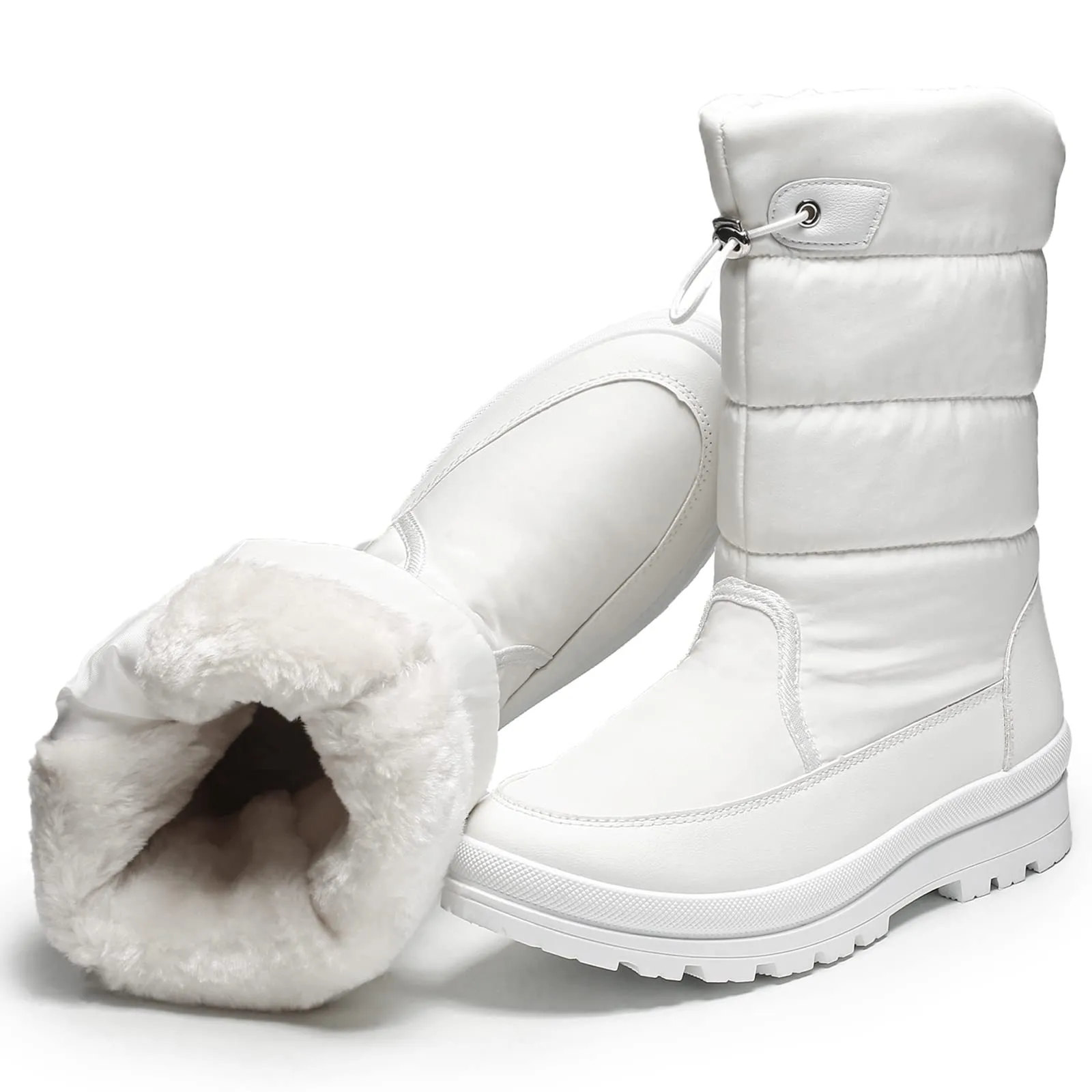 White Women's Warm Fur Lined Metallic Snow Boots