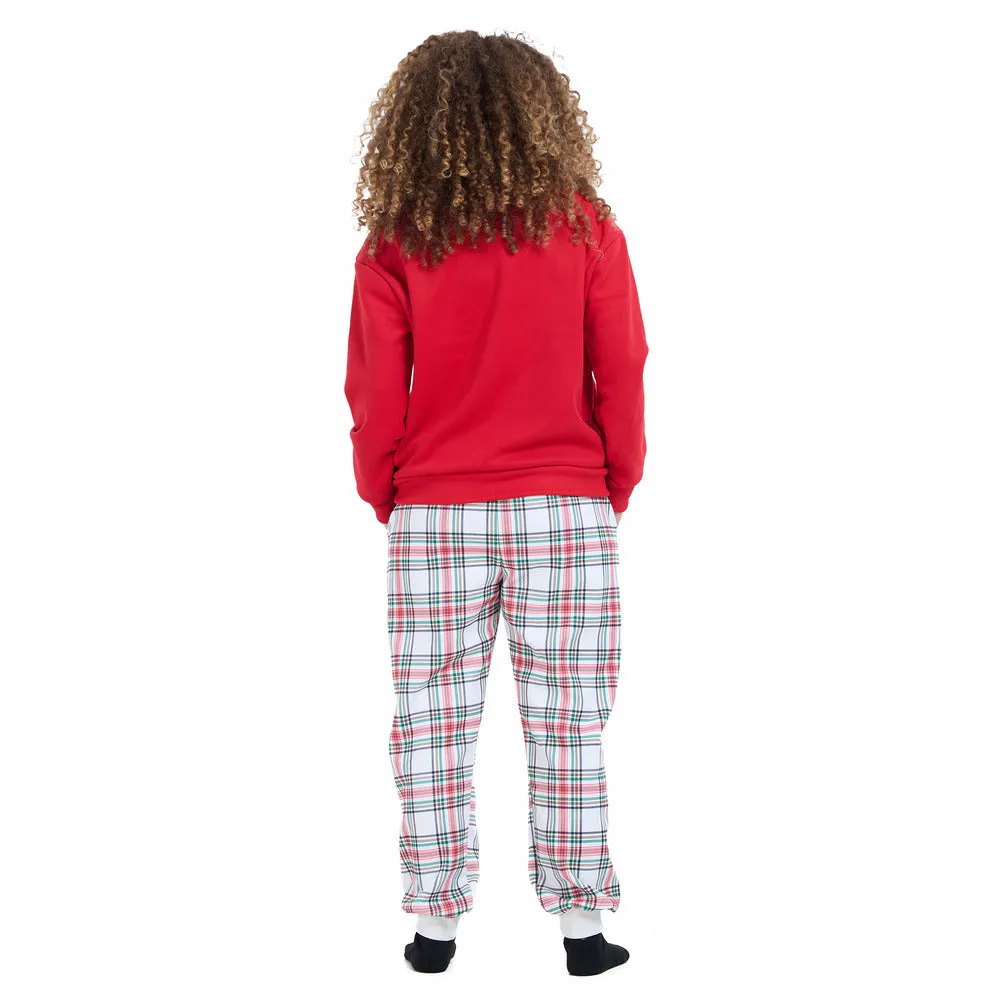 Women Winter Pajama Set Red Sweatshirt   Red x Green Checkered Pants