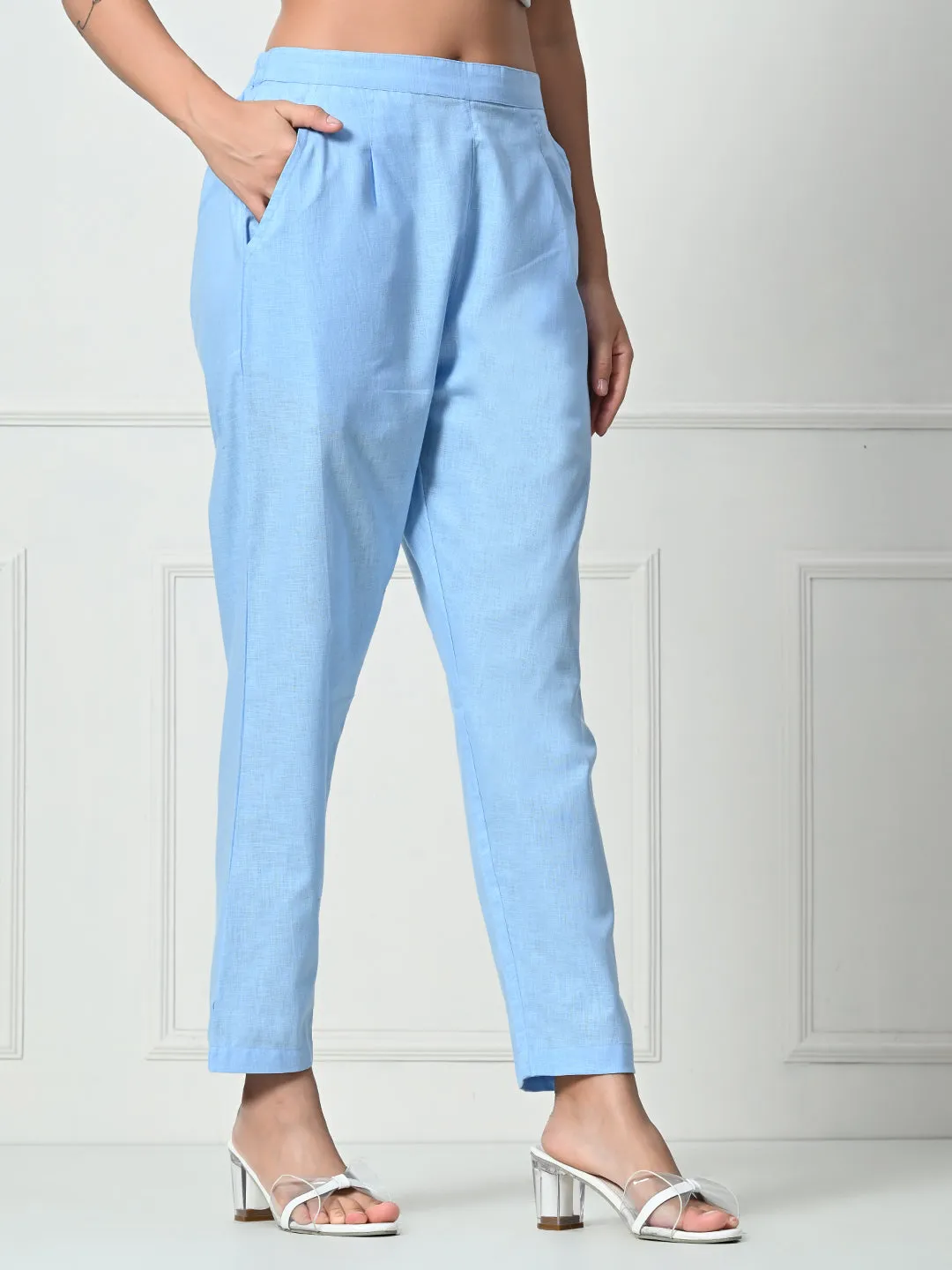 Women’s Linen Cotton Palazzo Pants – Effortless Style & Breathable Comfort | Blue